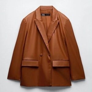 Zara Women's Tan Leather Blazer